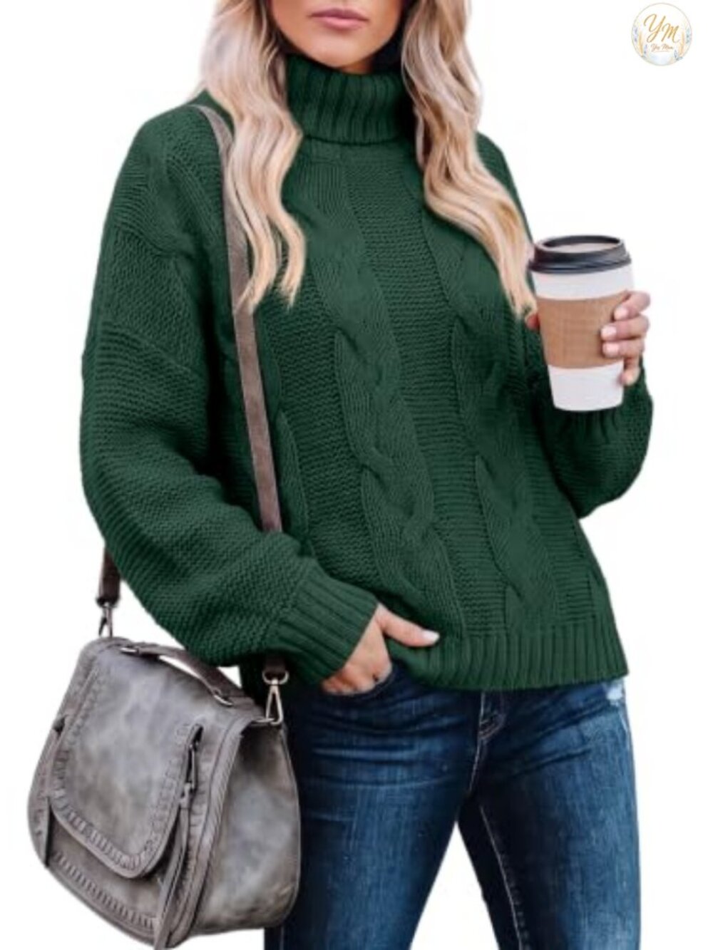 Dokotoo Womens Turtleneck Cable Knit Chunky Pullover Sweater